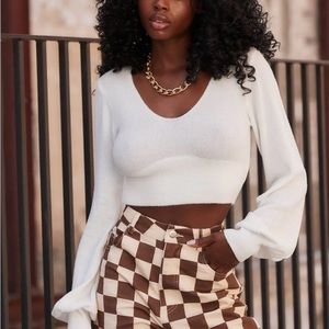 12th Tribe GINA WHITE BALLOON SLEEVE CROP SWEATER - Size M